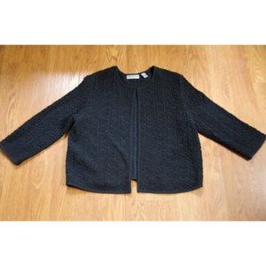 Black Valerie Stevens Crinkle Textured 100% Silk Open Cardigan Sweater 14 Large